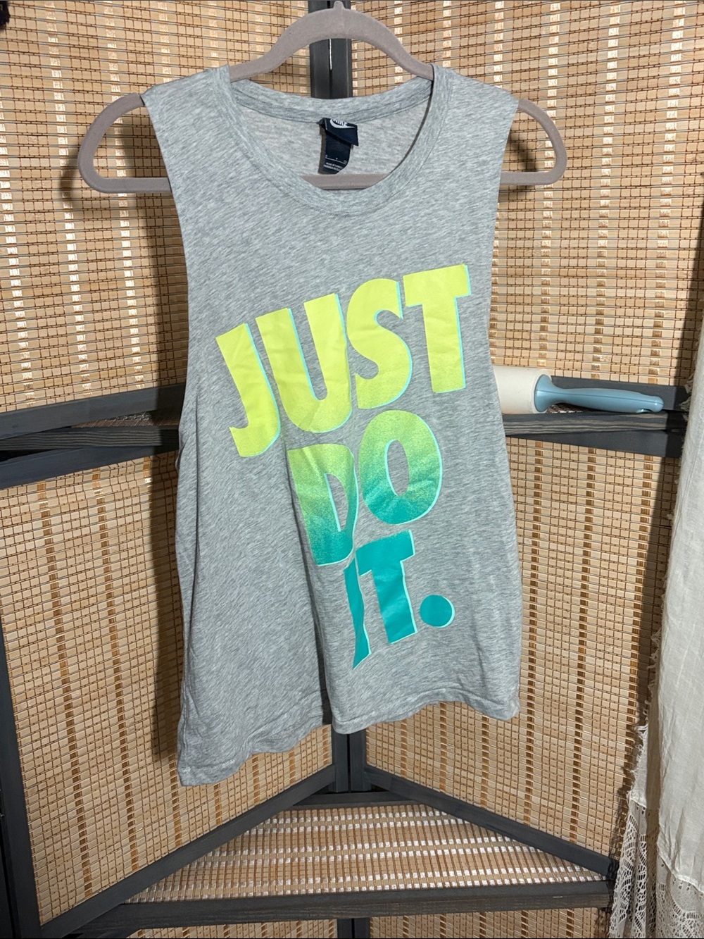 Nike Gray Muscle Tank with Neon Yellow and Teal "Just Do It"